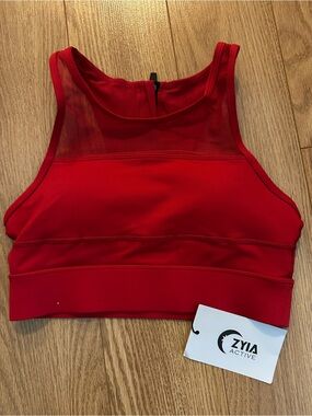 ZYIA Active Bright Red Sports Bra with High Neck